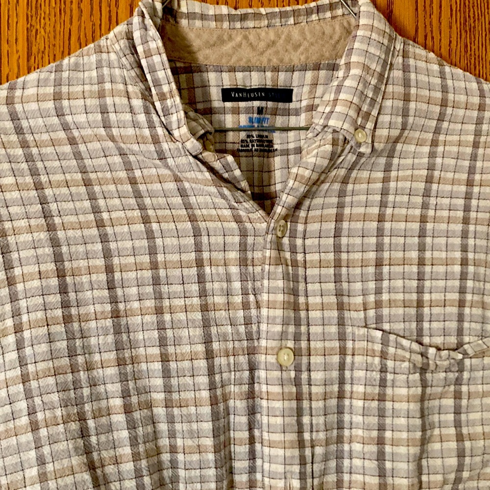 Mens Medium Slim Fit Van Heusen Studio white checkered button up